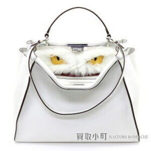 Fendi Icon Bugs Peekaboo White Tote Bag Fur Monster Eye Twist Straps